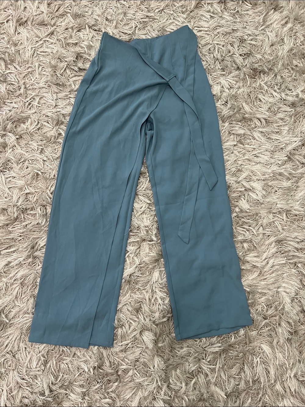 HALARA Teal Wide-Leg Wrap Pants with Self-Tie